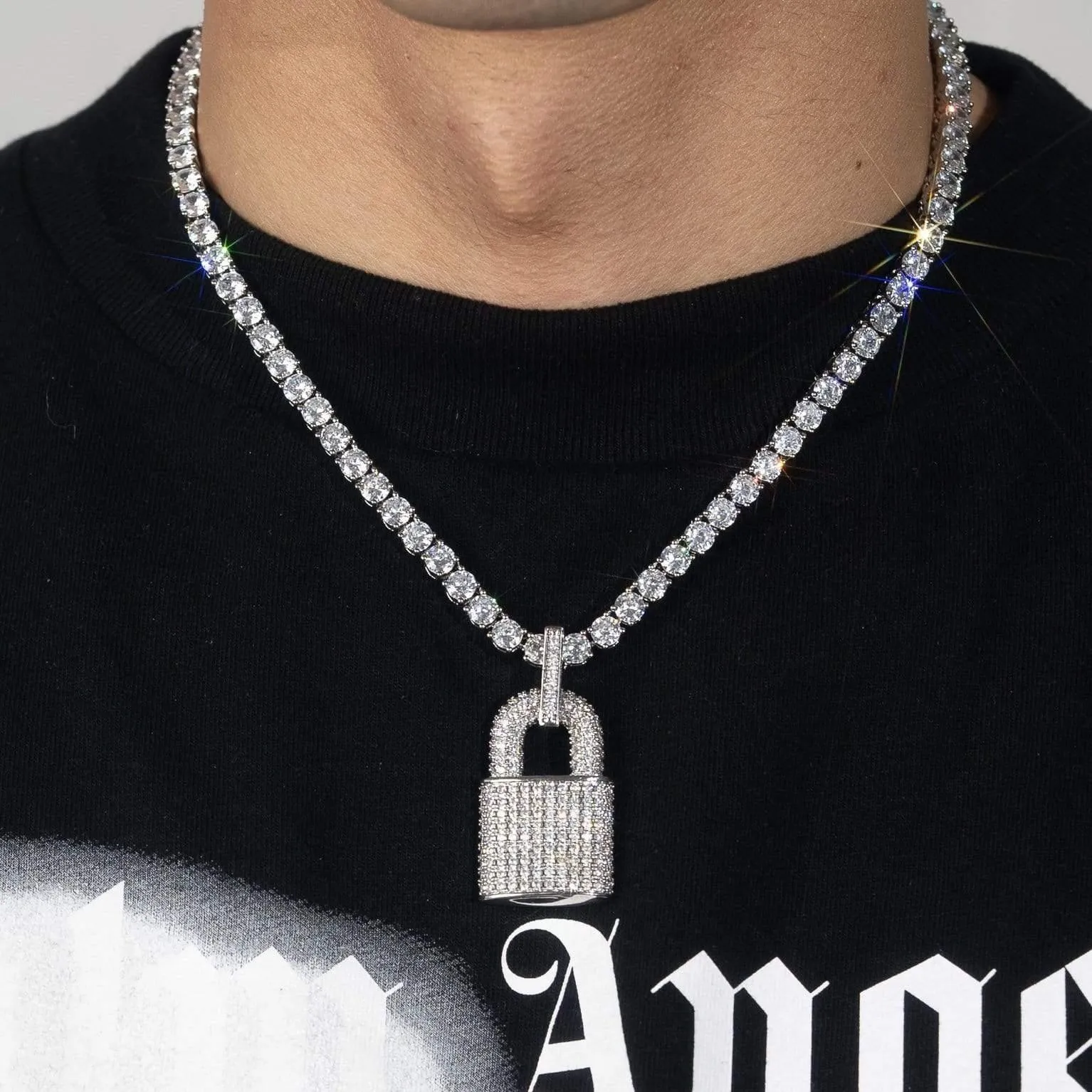 Diamond Lock Pendant - White Gold