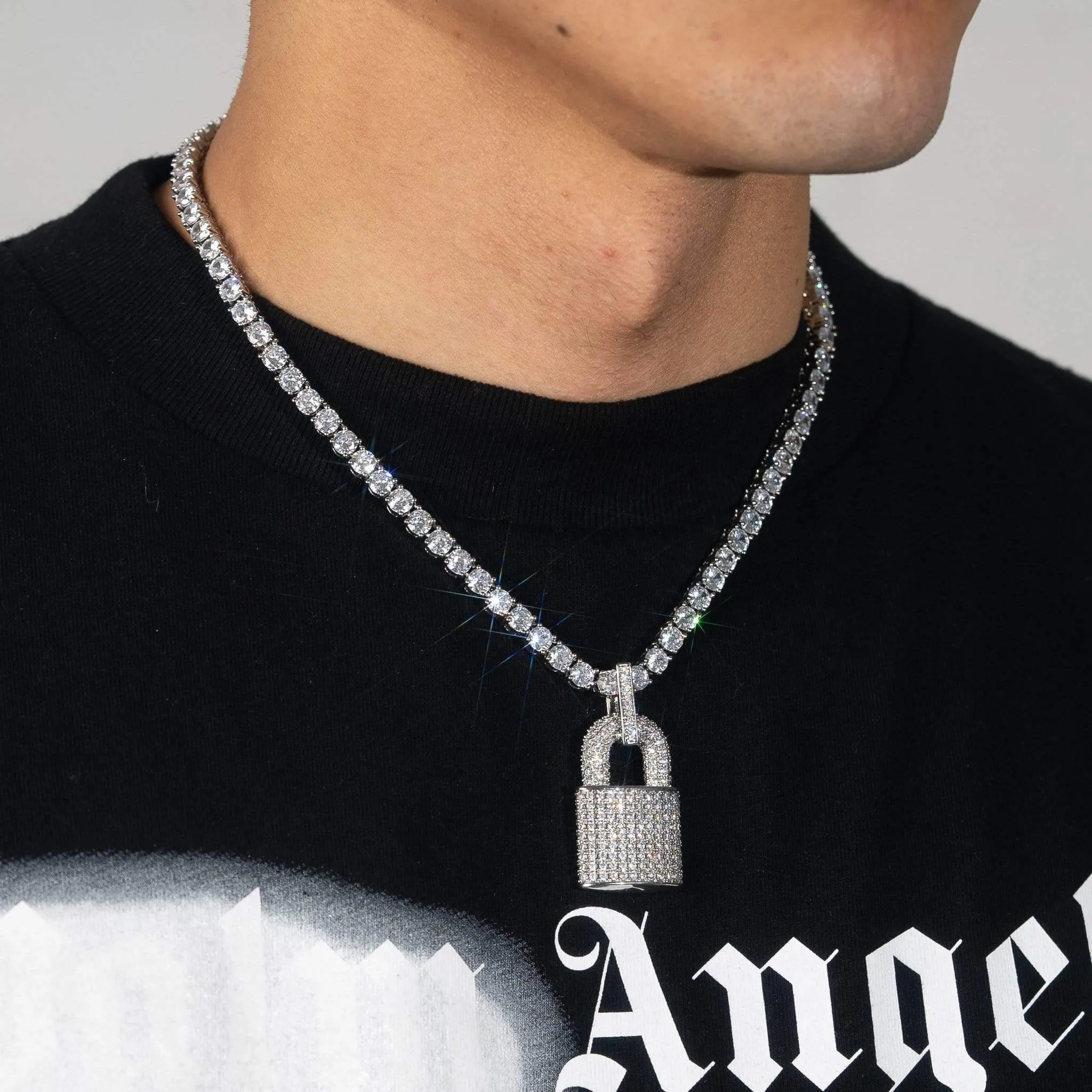 Diamond Lock Pendant - White Gold