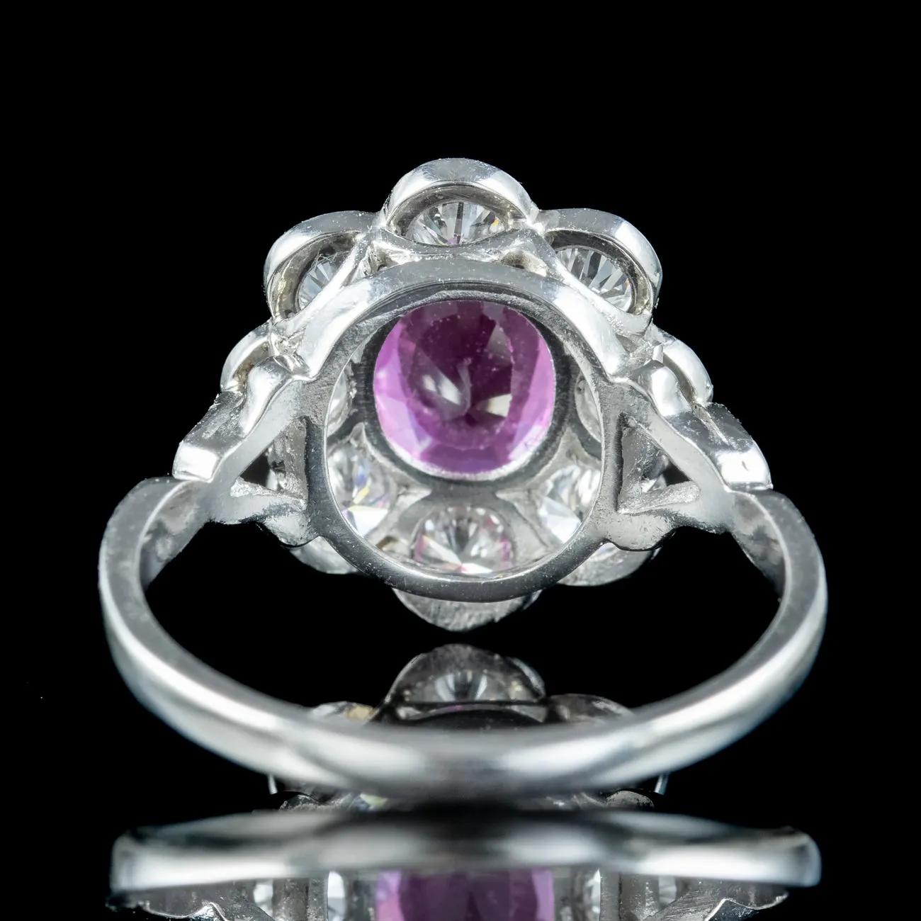 Edwardian Style Pink Sapphire Diamond Daisy Cluster Ring 1.5ct Sapphire With Cert