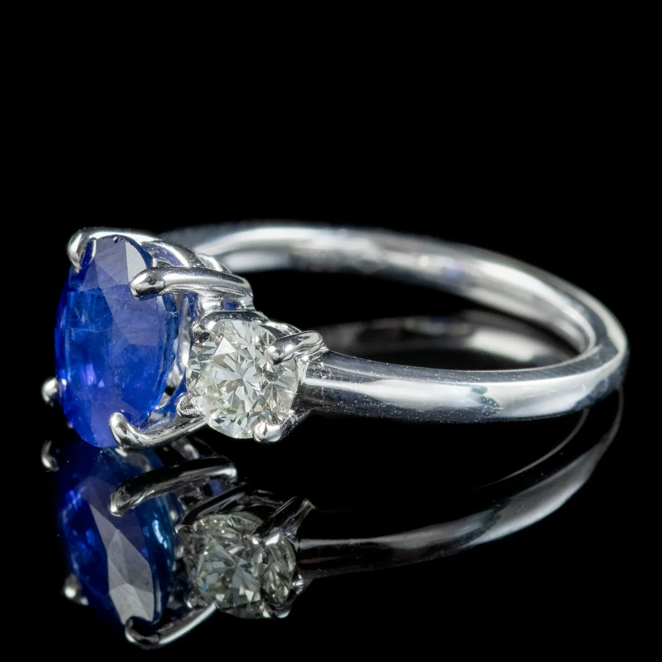 Edwardian Style Sapphire Diamond Trilogy Ring 1.80ct Sapphire