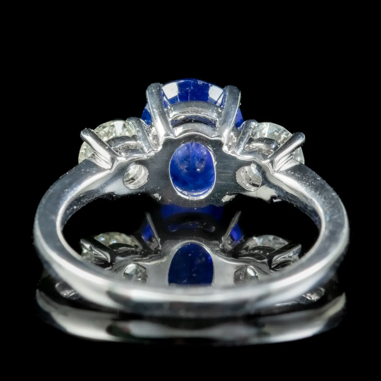 Edwardian Style Sapphire Diamond Trilogy Ring 1.80ct Sapphire