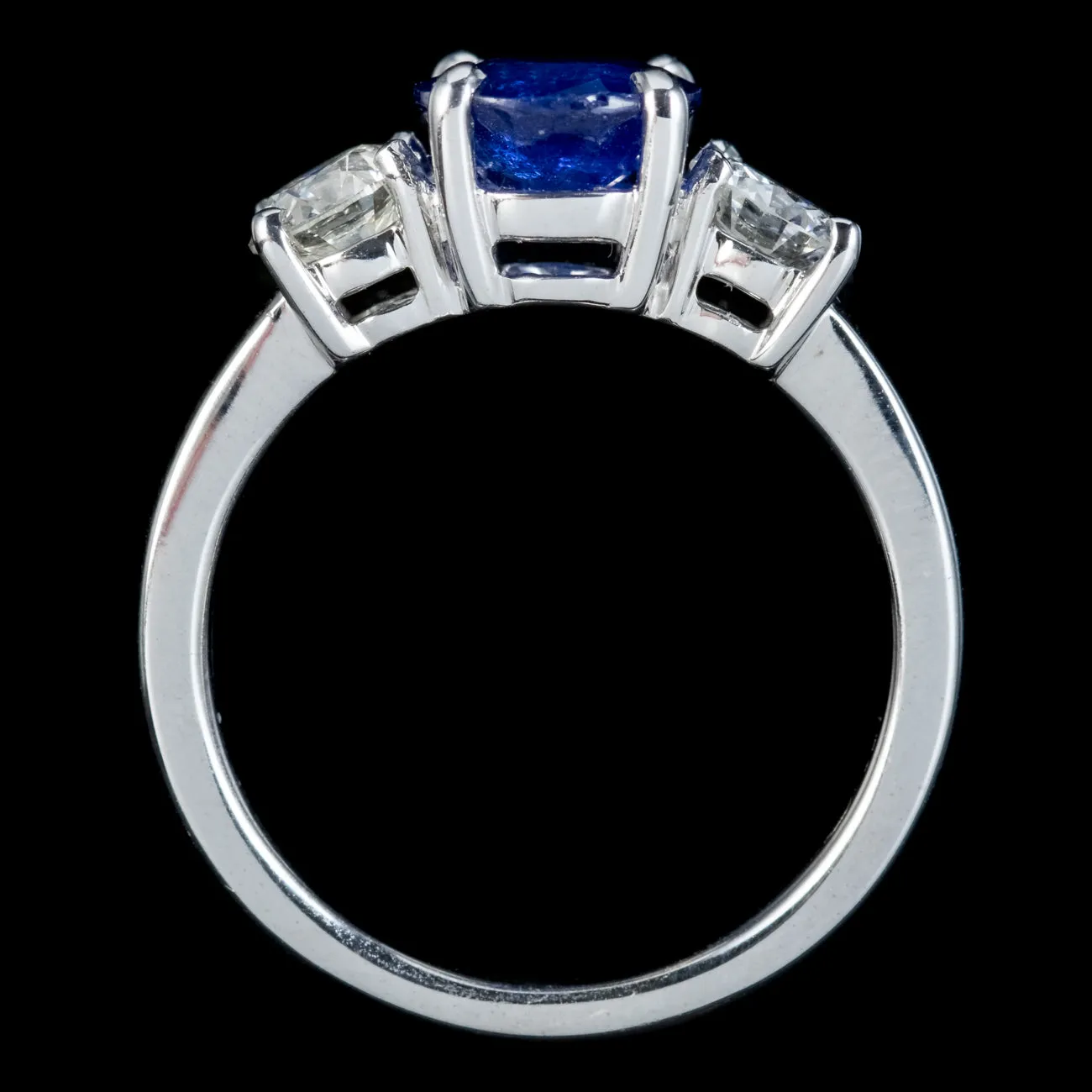 Edwardian Style Sapphire Diamond Trilogy Ring 1.80ct Sapphire