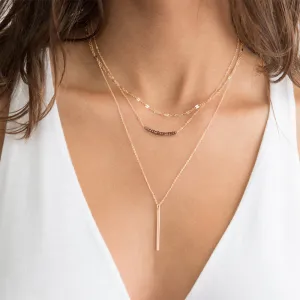 ELEGANT BAR LAYERED GOLD NECKLACE SET