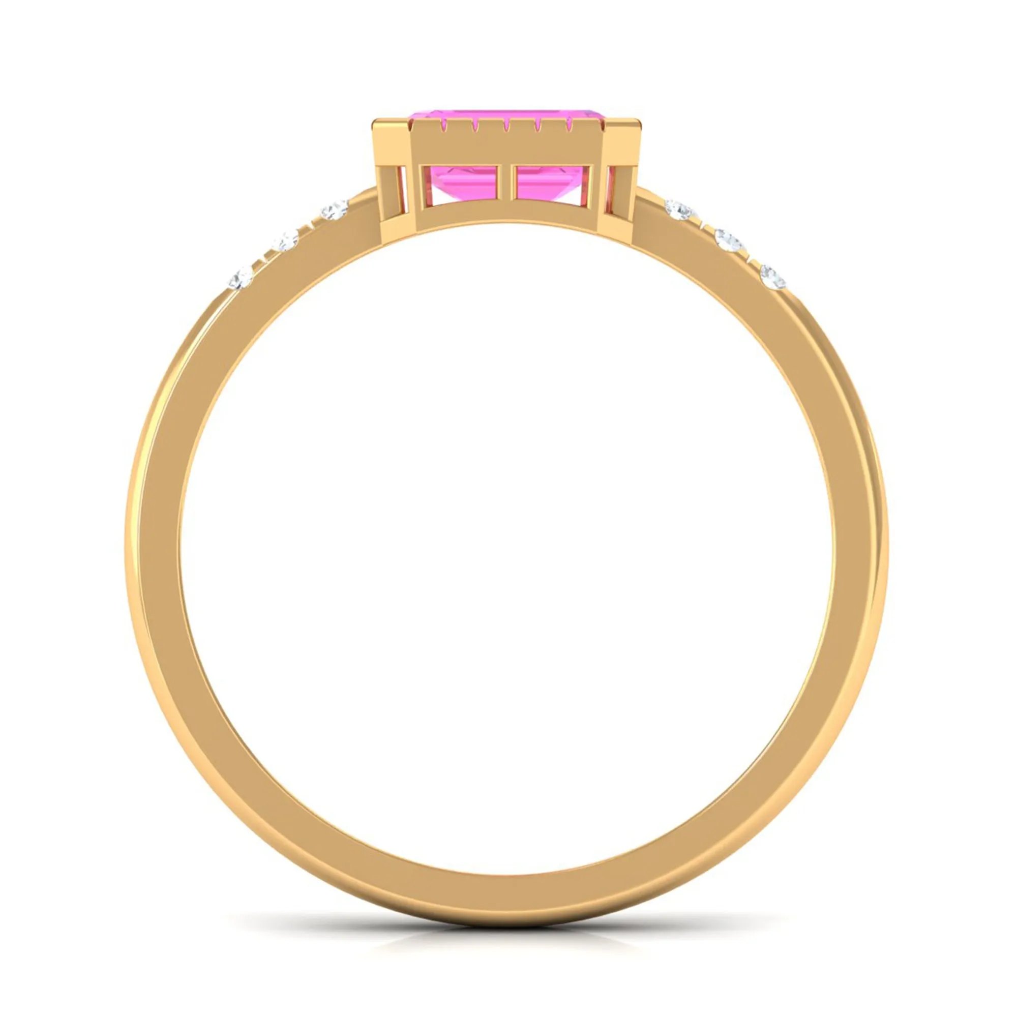 Emerald Cut Pink Sapphire East West Engagement Ring with Diamond