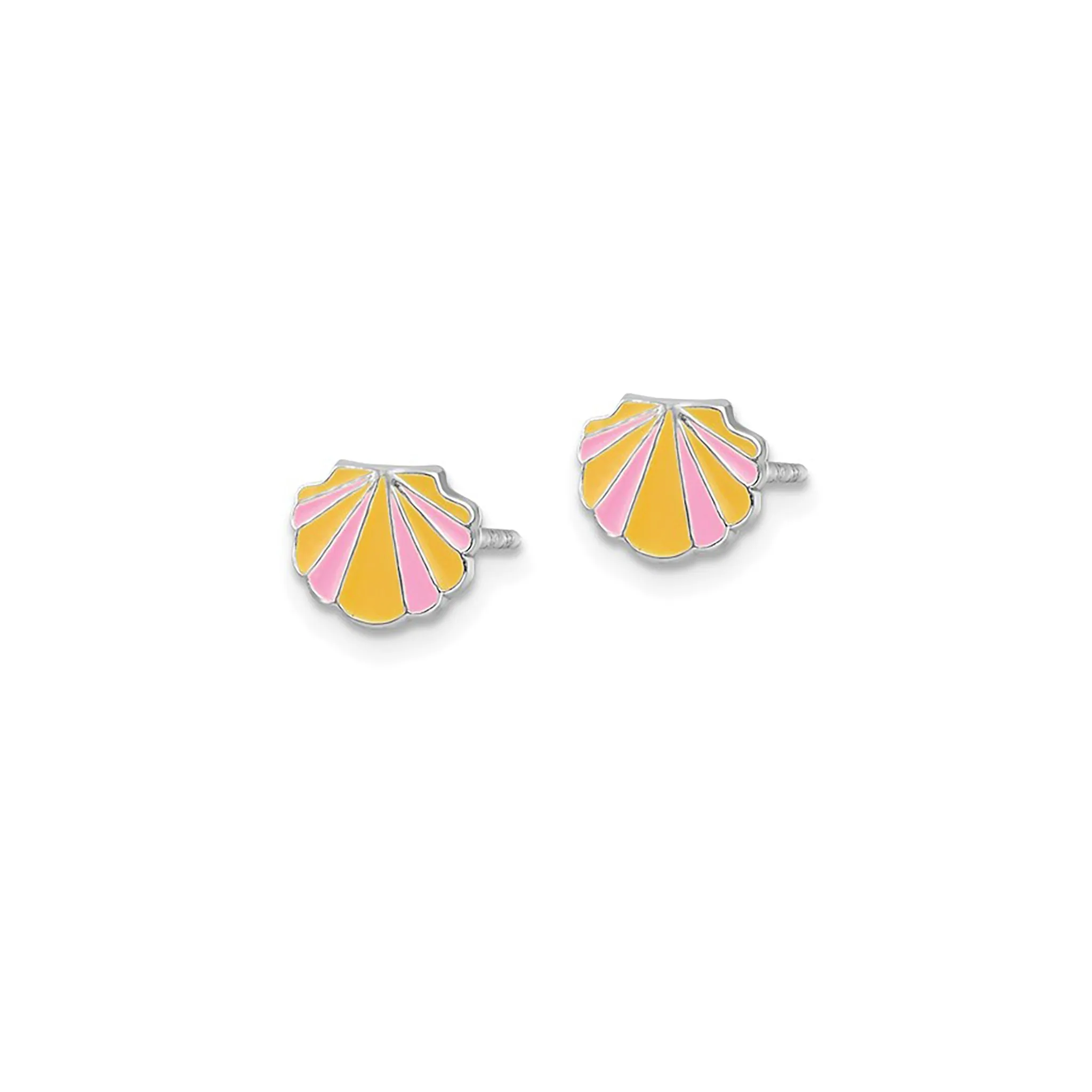 Enamel Seashell Stud Earrings (Silver)