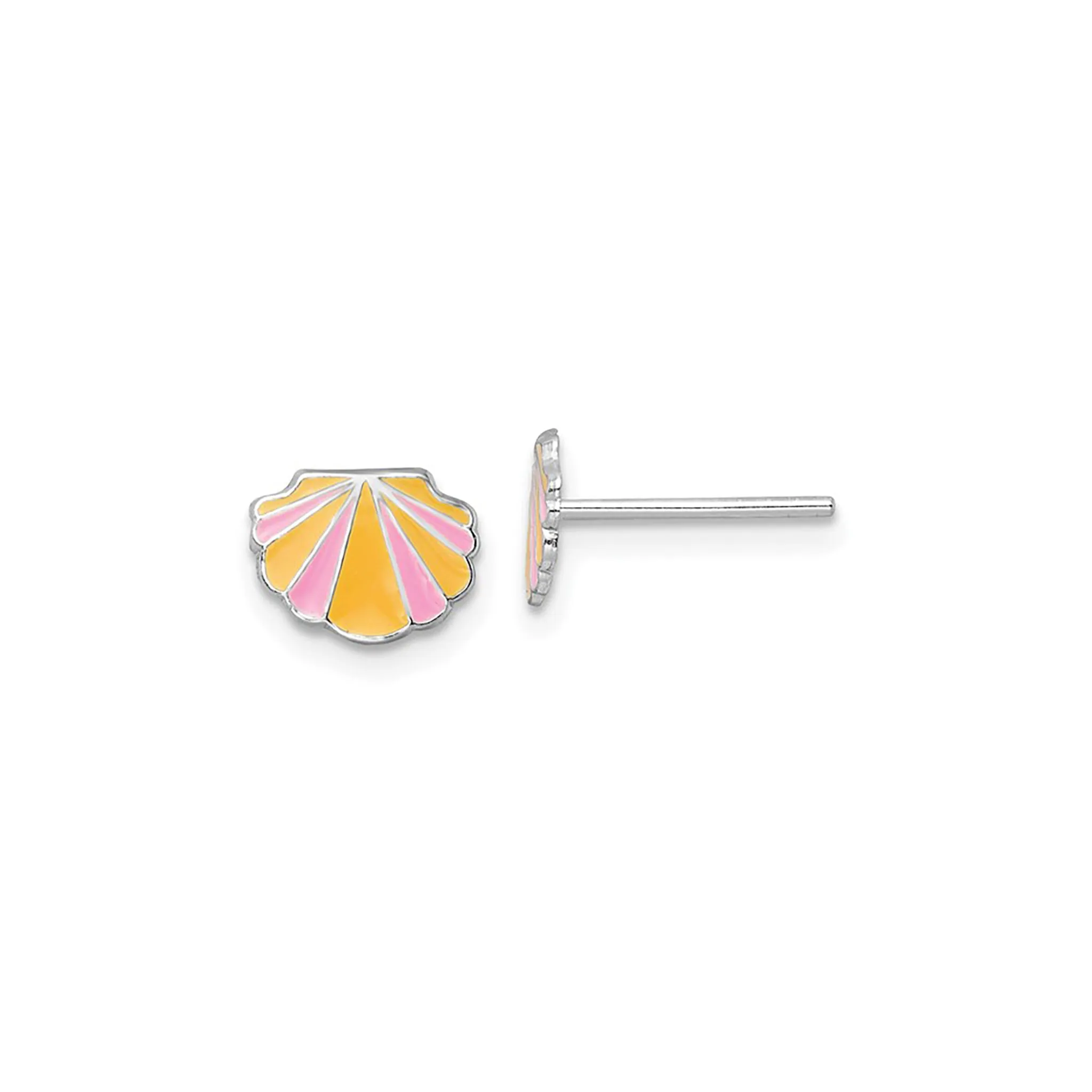 Enamel Seashell Stud Earrings (Silver)