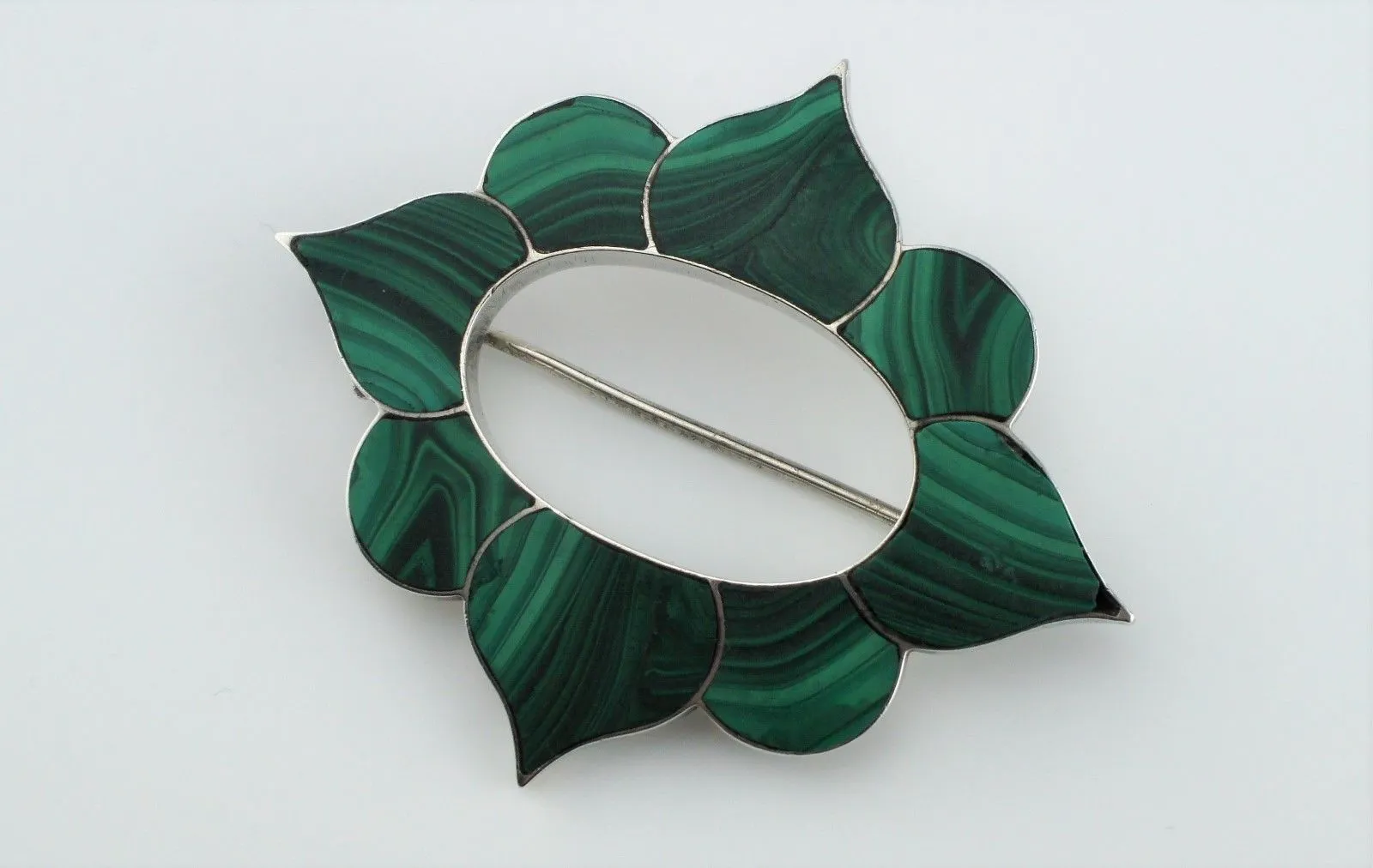 Fine Antique Victorian Silver Scottish Malachite Agate Brooch / Pin