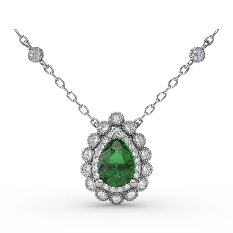 Floral Teardrop Emerald and Diamond Pendant