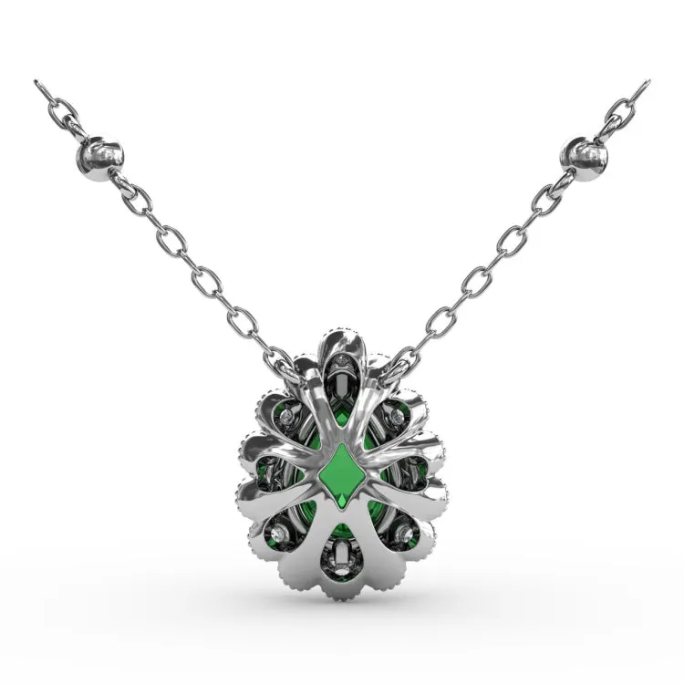 Floral Teardrop Emerald and Diamond Pendant