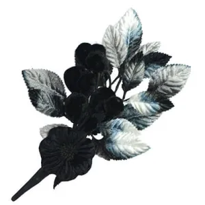 Flower Trim - Black Velvet Flower & Pods with Black/Silver Leaves