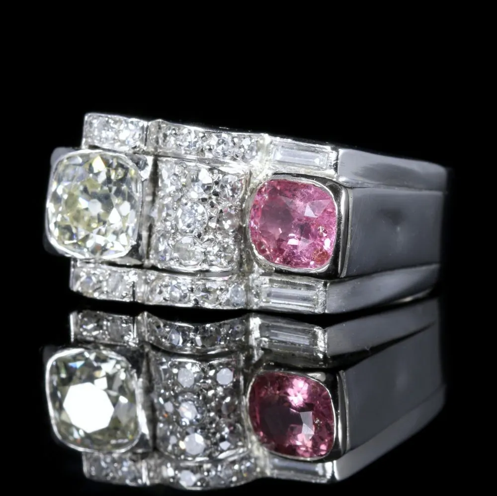 French Diamond Pink Sapphire Cocktail Ring Circa 1920