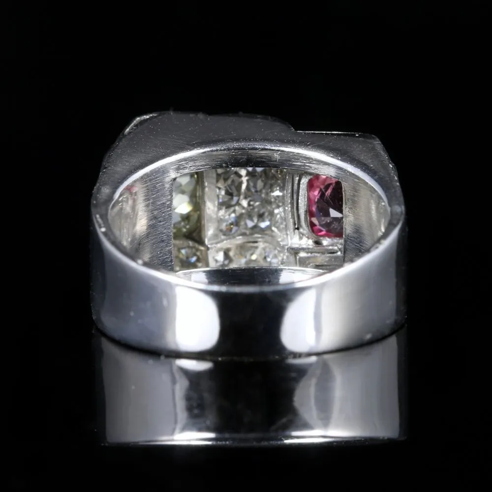 French Diamond Pink Sapphire Cocktail Ring Circa 1920