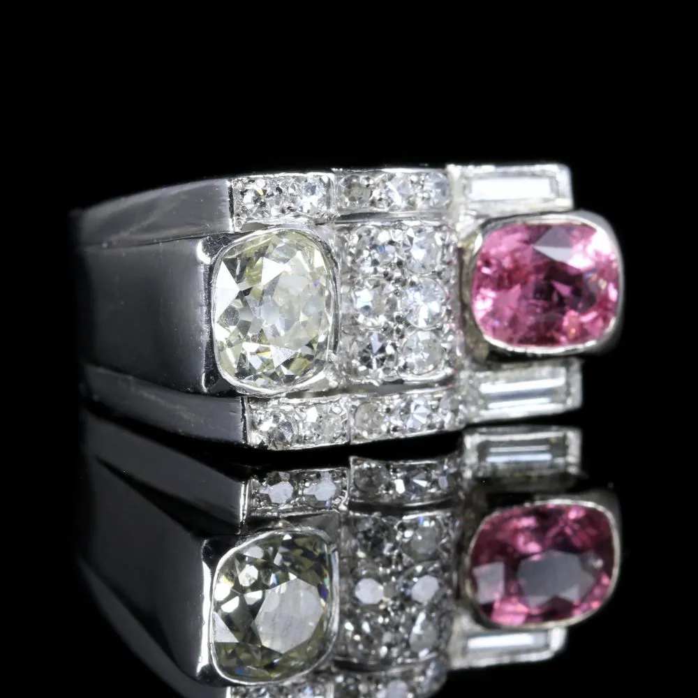 French Diamond Pink Sapphire Cocktail Ring Circa 1920