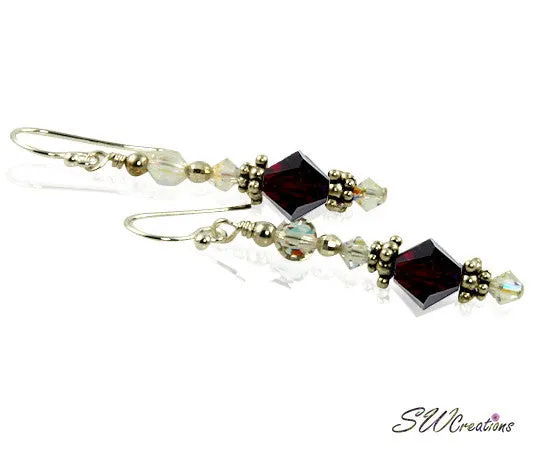 Garnet Crimson Red Crystal Beaded Earrings