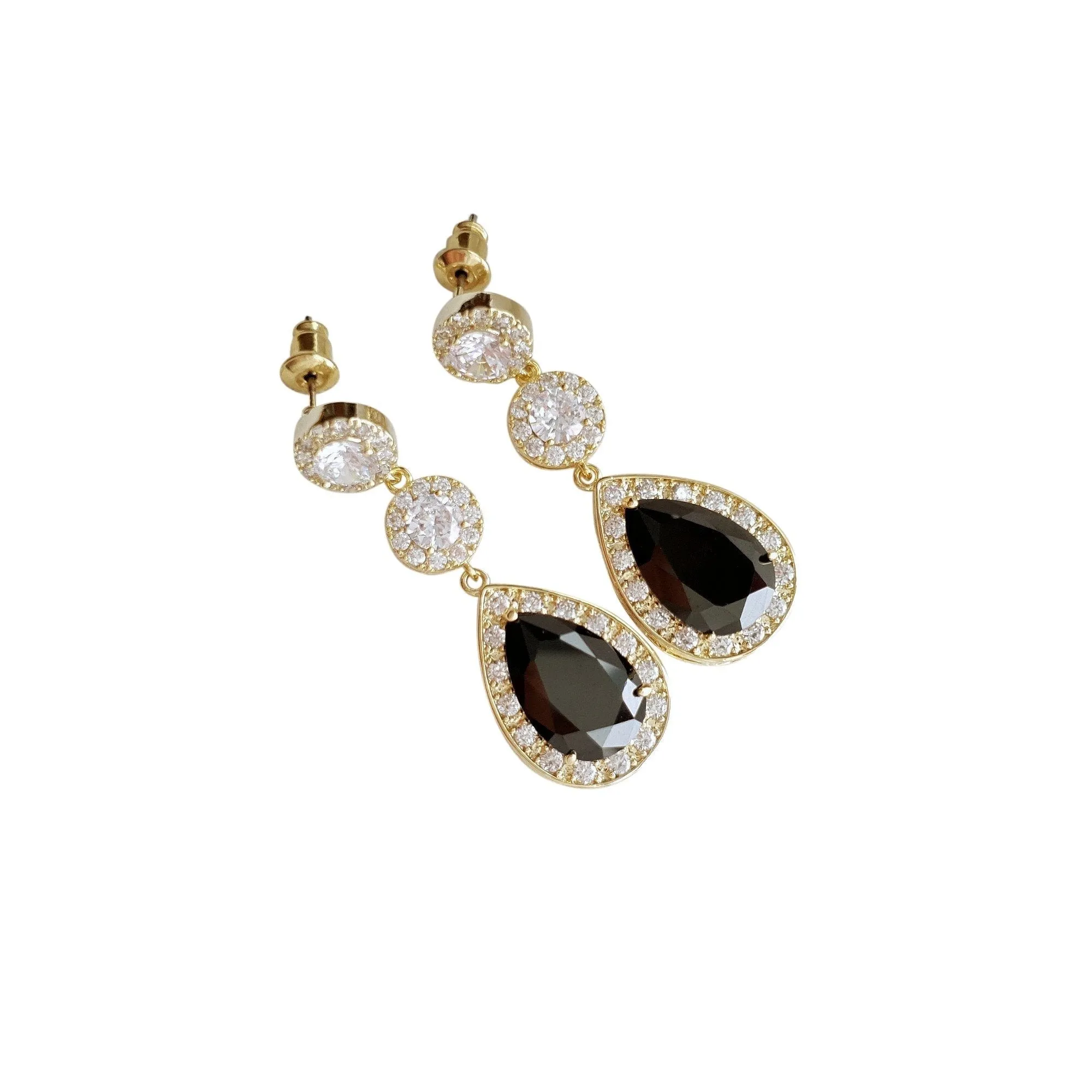 Gold and Black Long Teardrop Earrings- Zoe