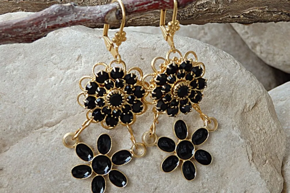 Gold Black Earrings