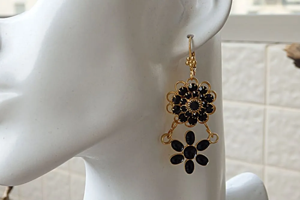 Gold Black Earrings