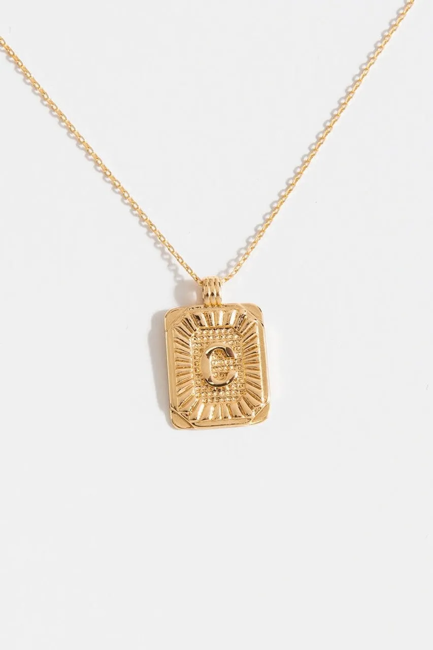 Gold Burst Initial Tag Necklace