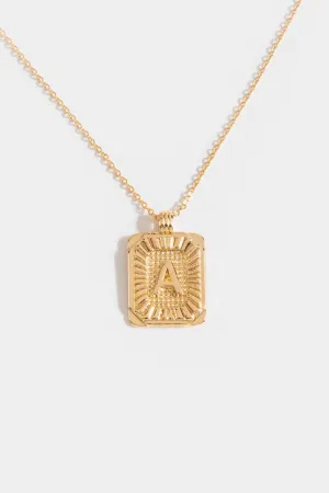 Gold Burst Initial Tag Necklace