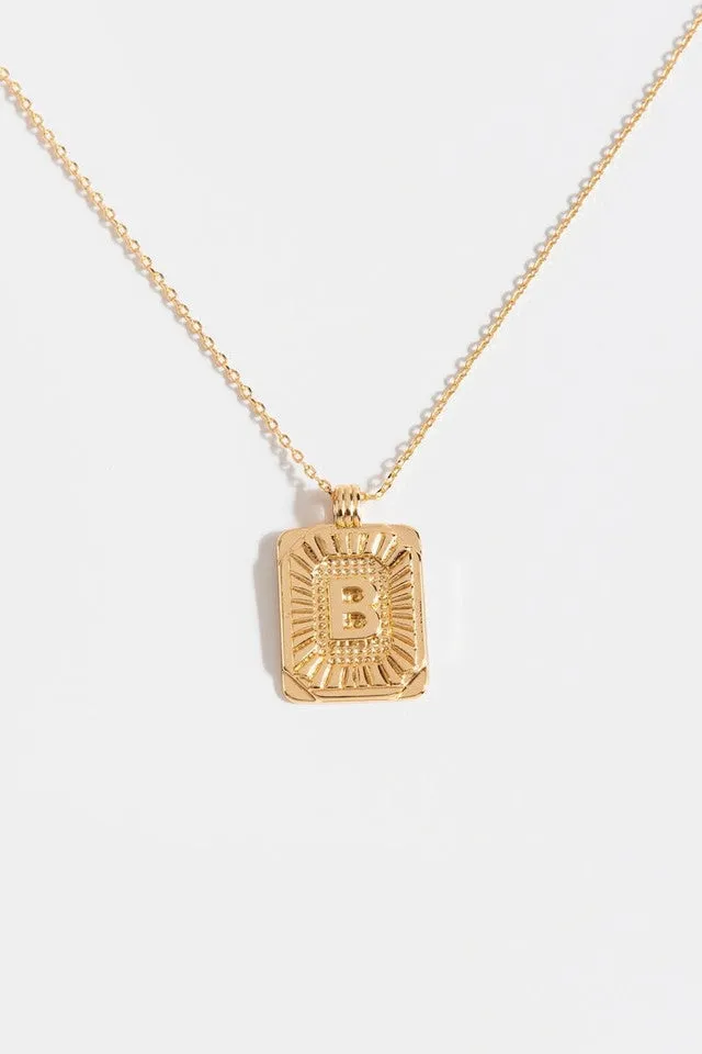 Gold Burst Initial Tag Necklace