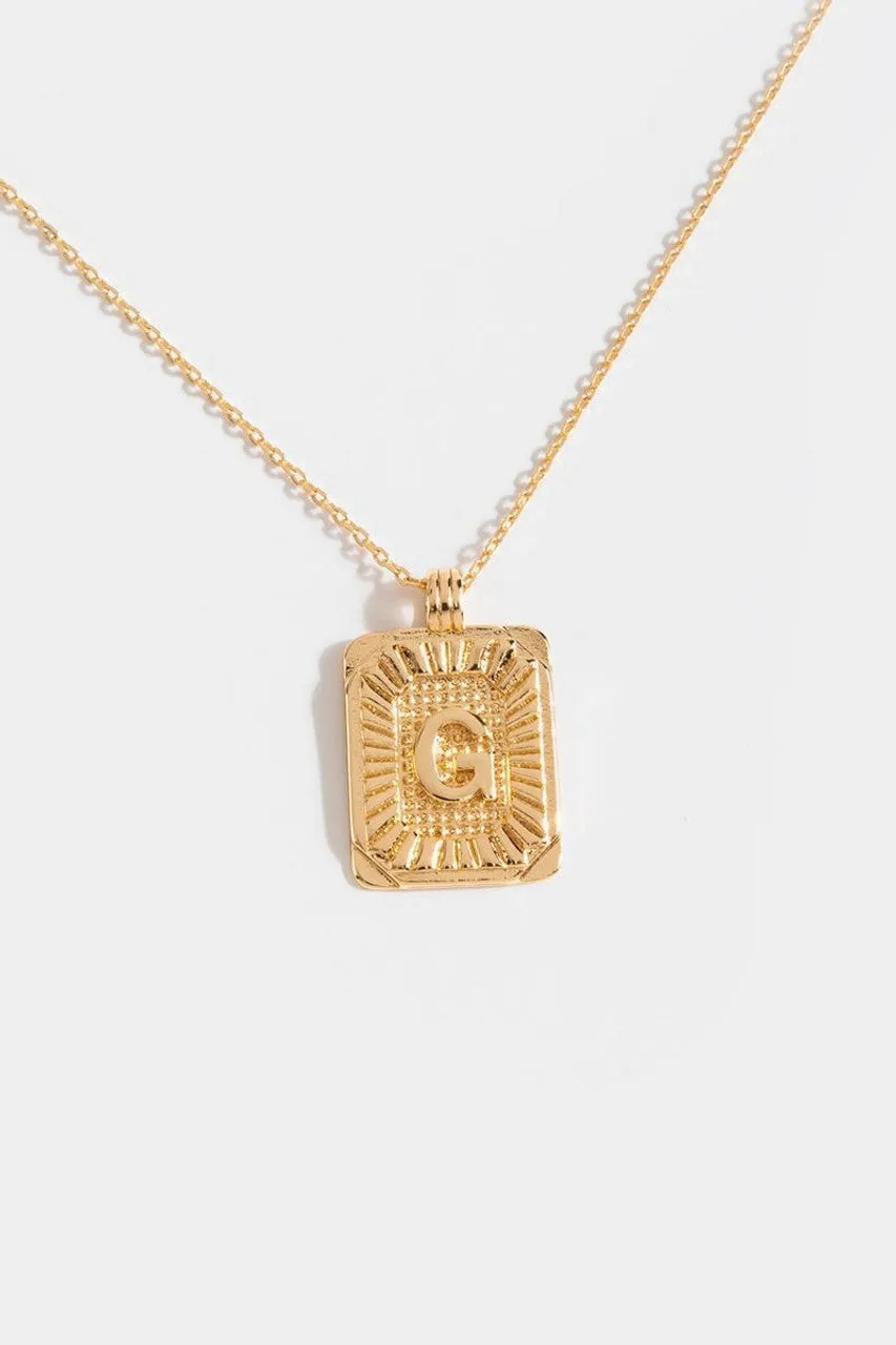 Gold Burst Initial Tag Necklace