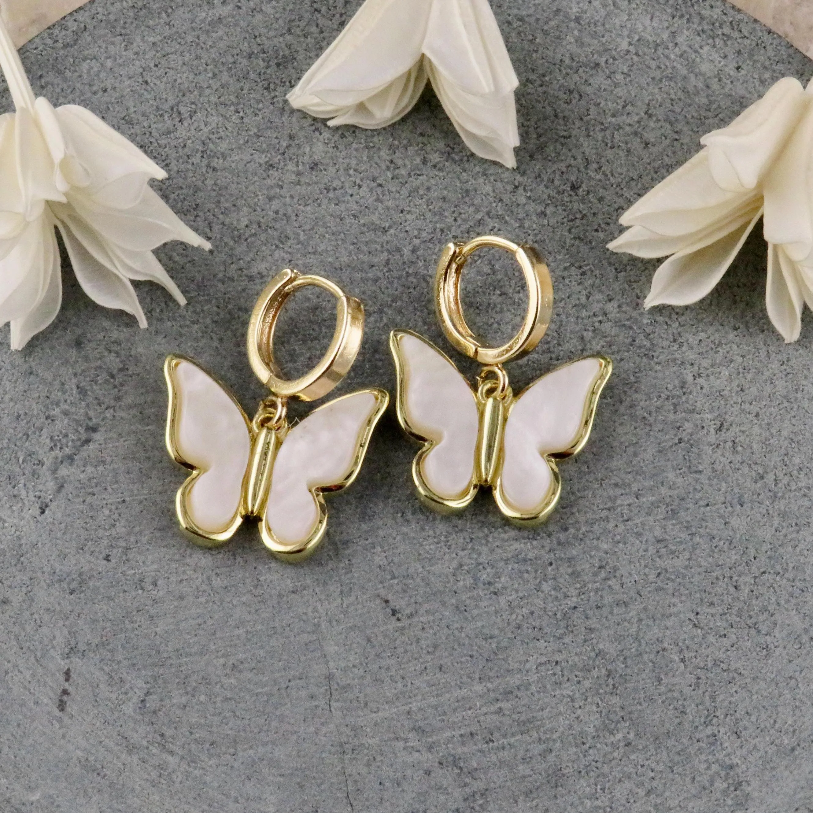 Gold Butterfly Hoop Earrings