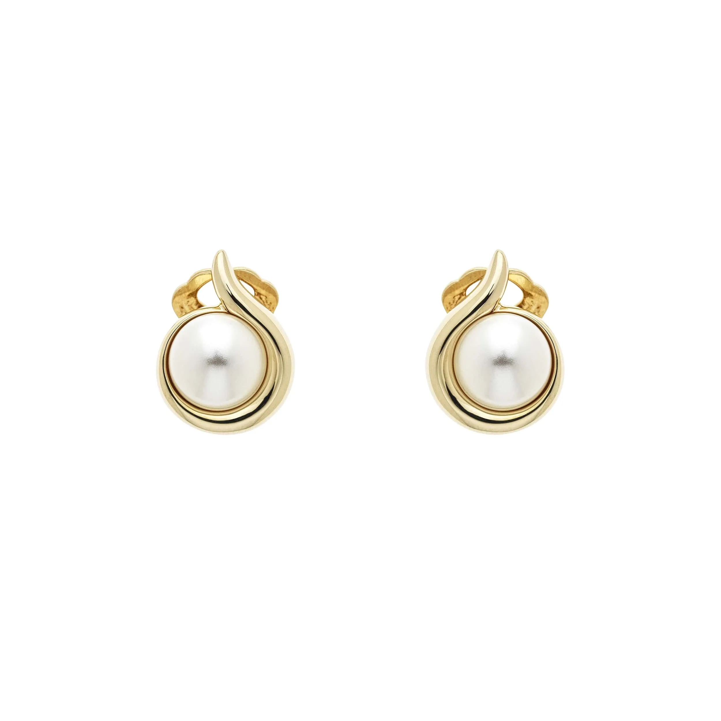 Gold Curl & Pearl Clip Earrings