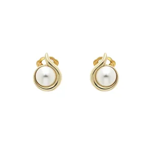 Gold Curl & Pearl Clip Earrings