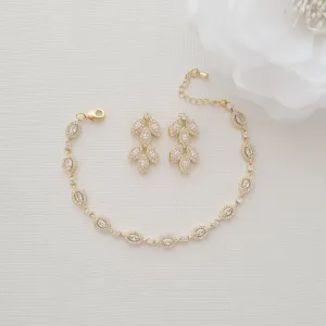 Gold Drop Stud Earrings and Bracelet Set-Abby