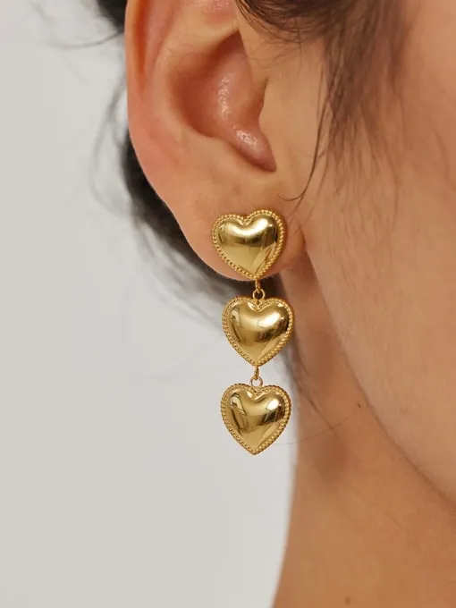 Gold Heart Earrings, 18K Gold Plated Luxury Fashion Earrings