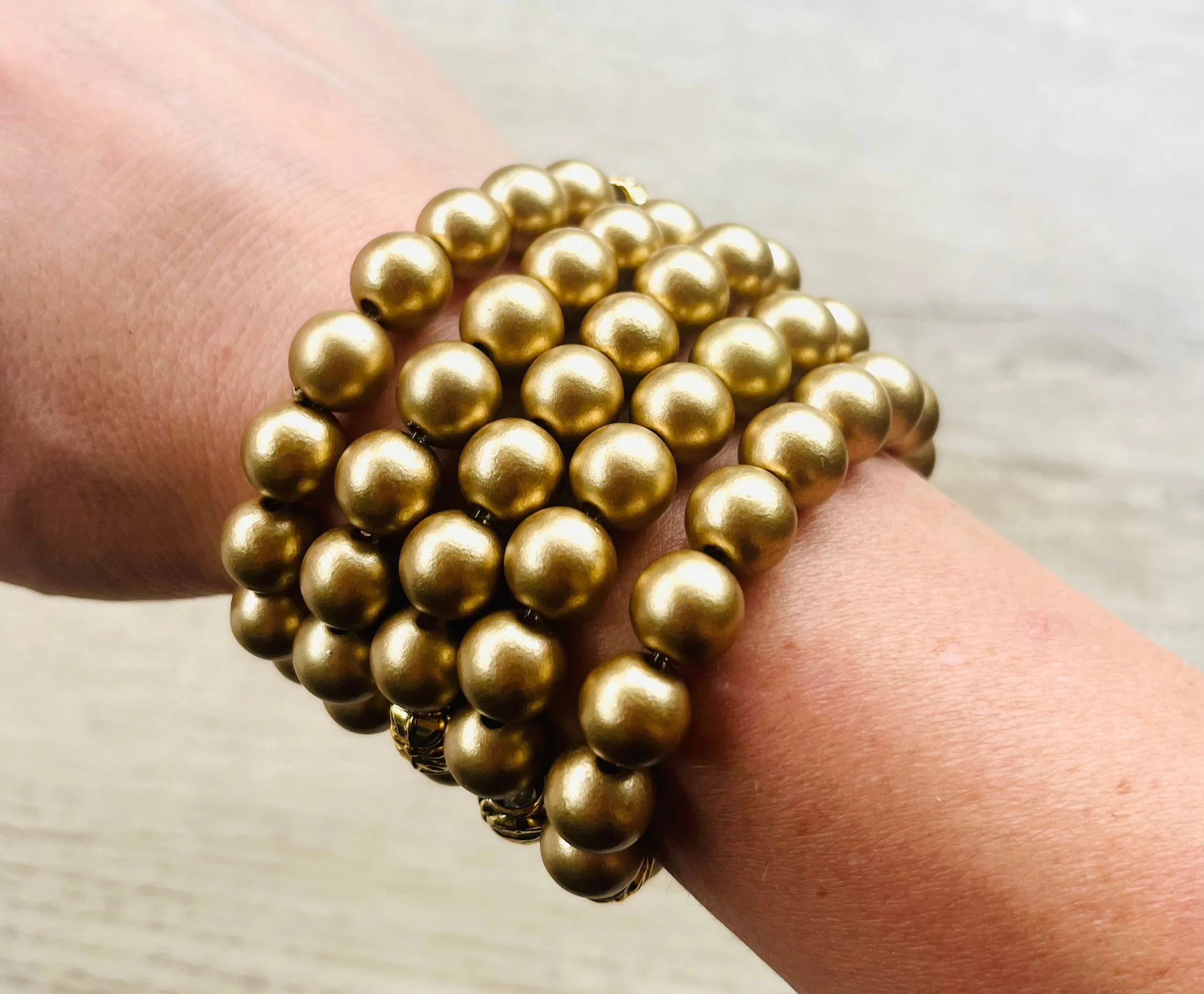 Gold Matte Acrylic Beaded Womens Bracelet - Alana