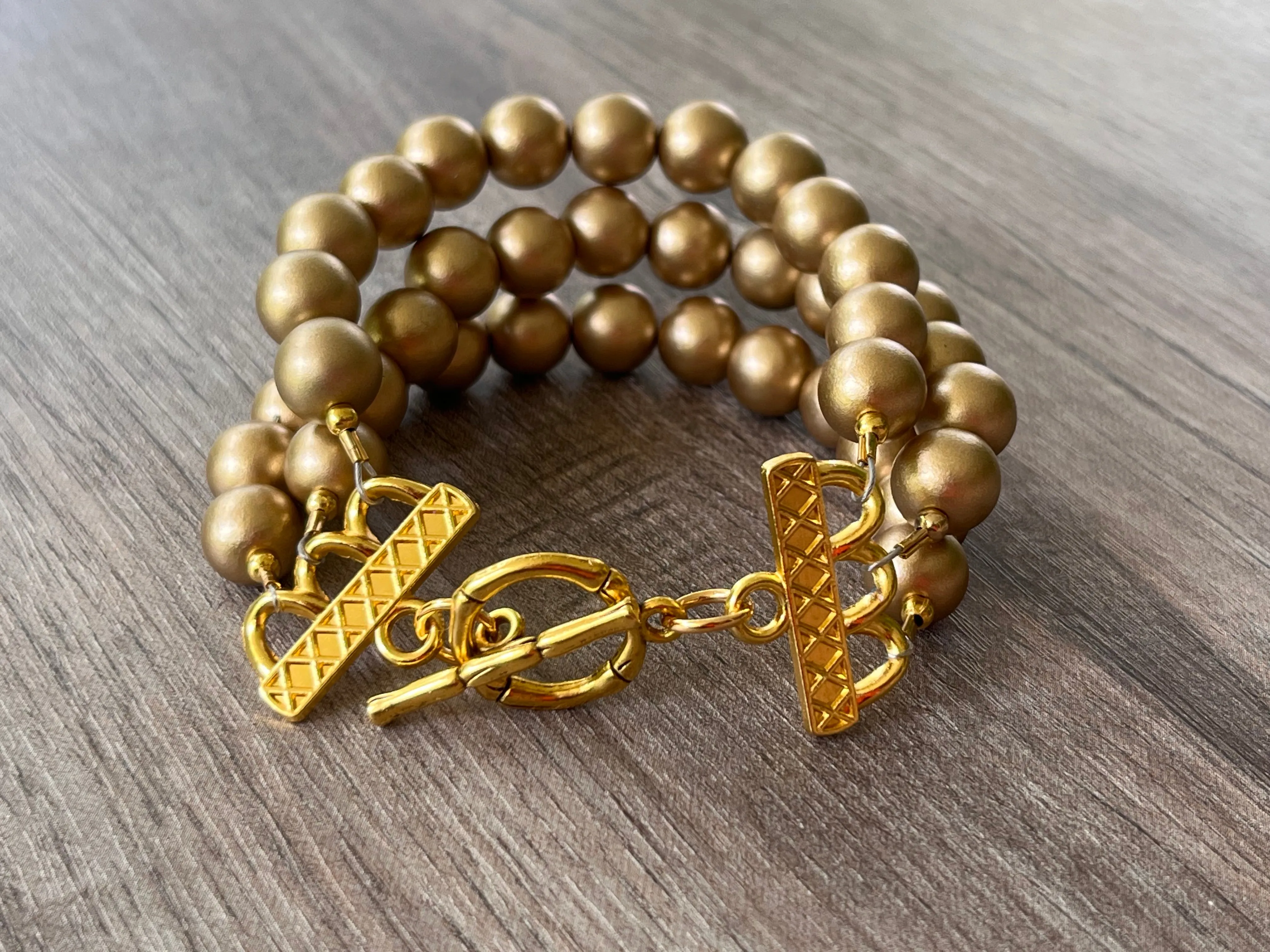 Gold Matte Acrylic Beaded Womens Bracelet - Alana