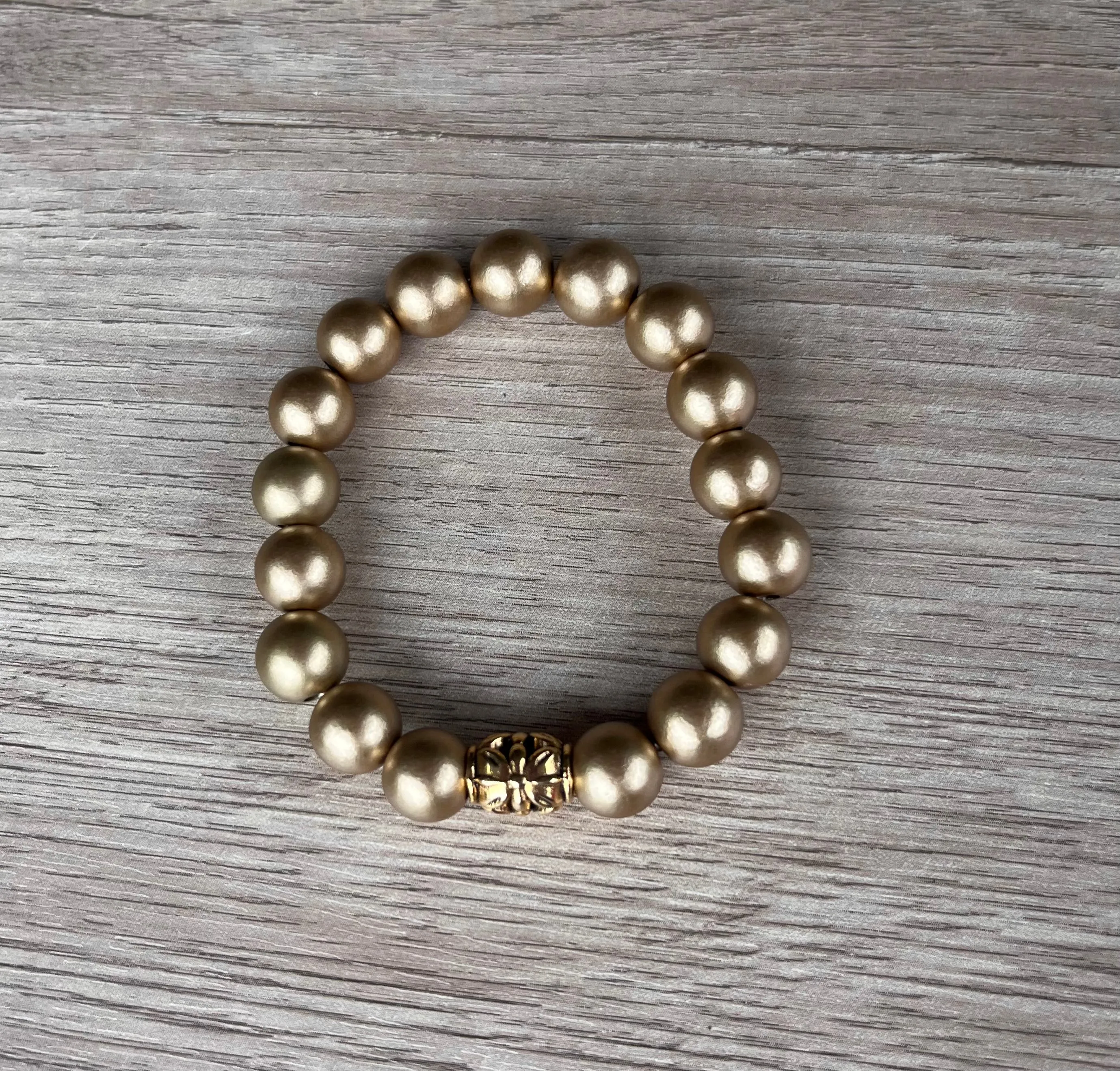 Gold Matte Acrylic Beaded Womens Bracelet - Alana