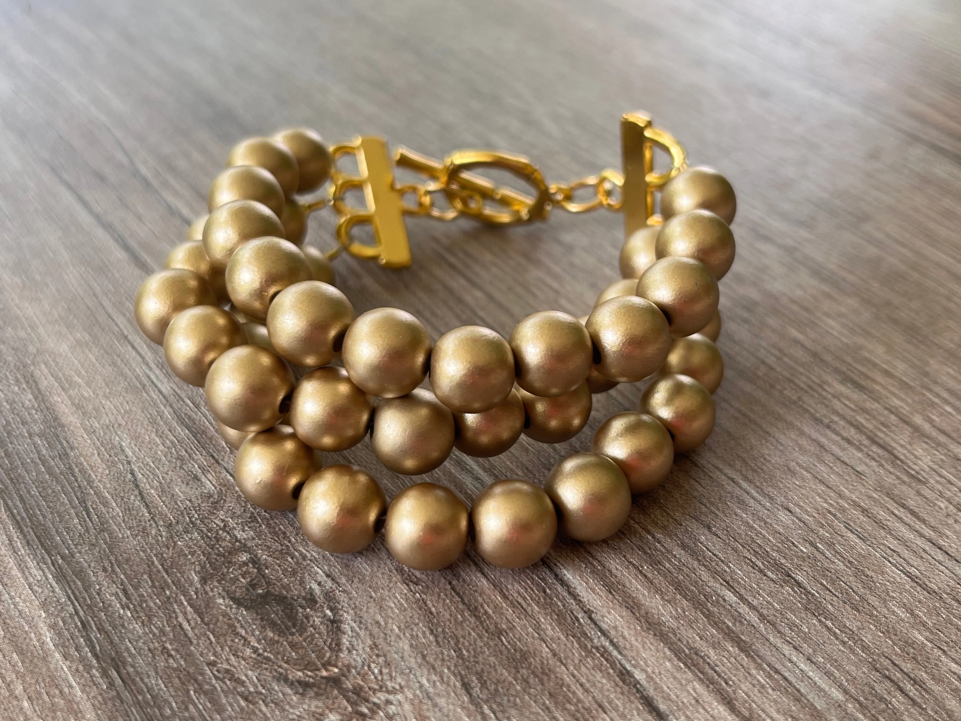 Gold Matte Acrylic Beaded Womens Bracelet - Alana