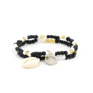 Gold Onyx Cowrie Shell Bracelet Set