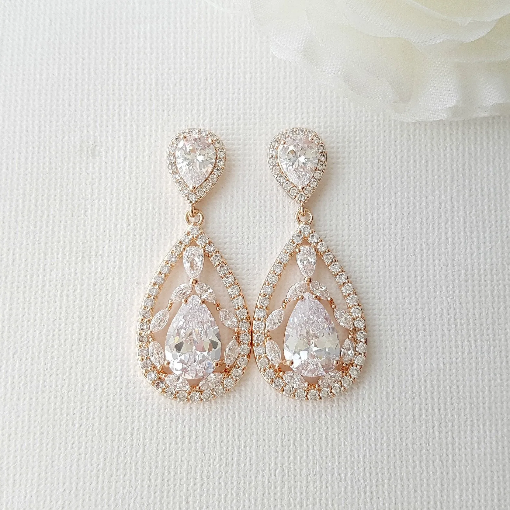 Gold Plated Drop Earrings for Wedding-Esther