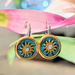 Gold Plated Sunburst Turquoise Earring