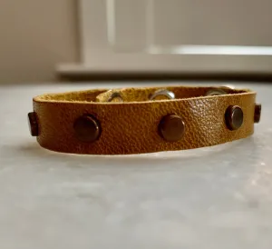 Golden Yellow Leather Bracelet w/Copper Studs