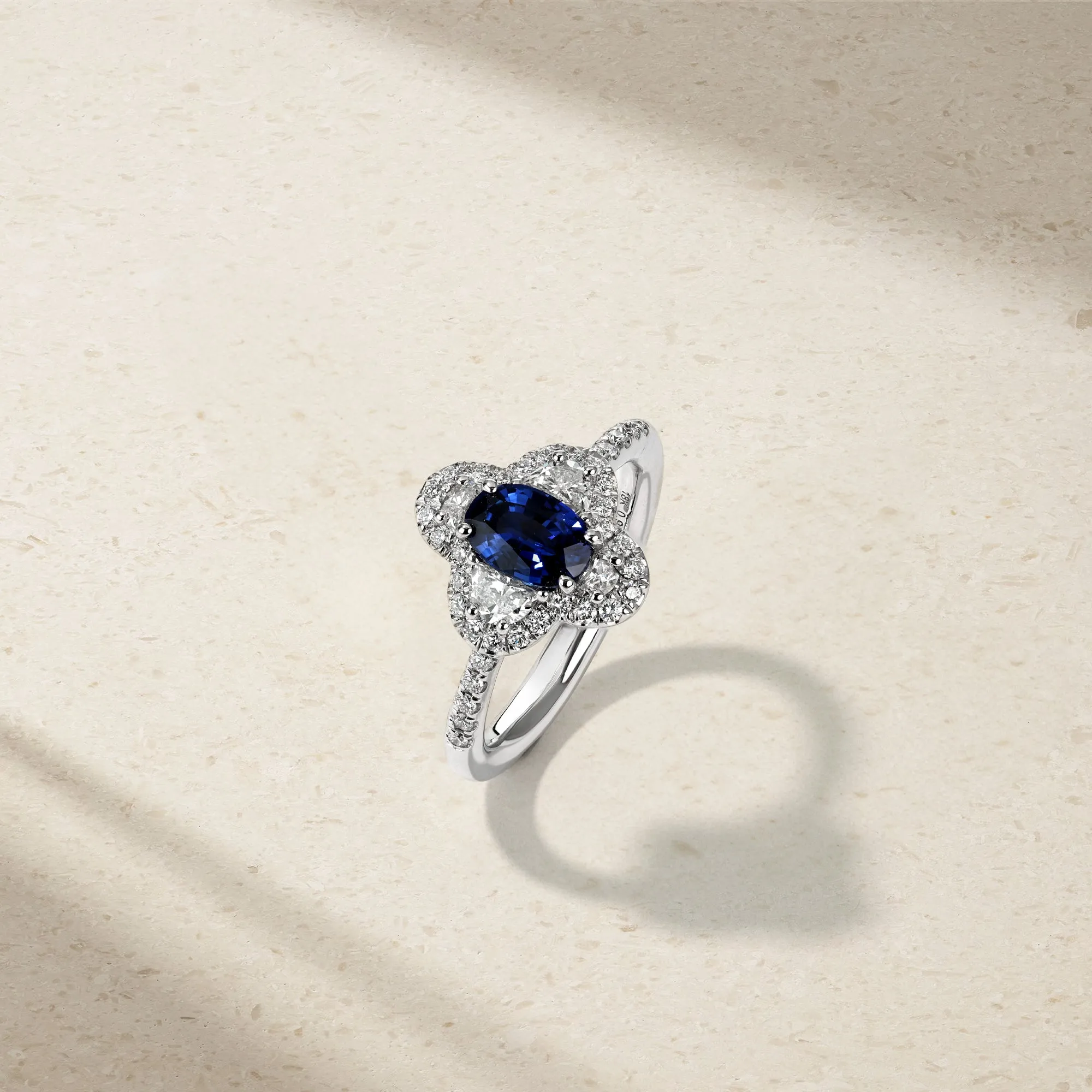 Half Moon Clover Sapphire and Diamond Ring