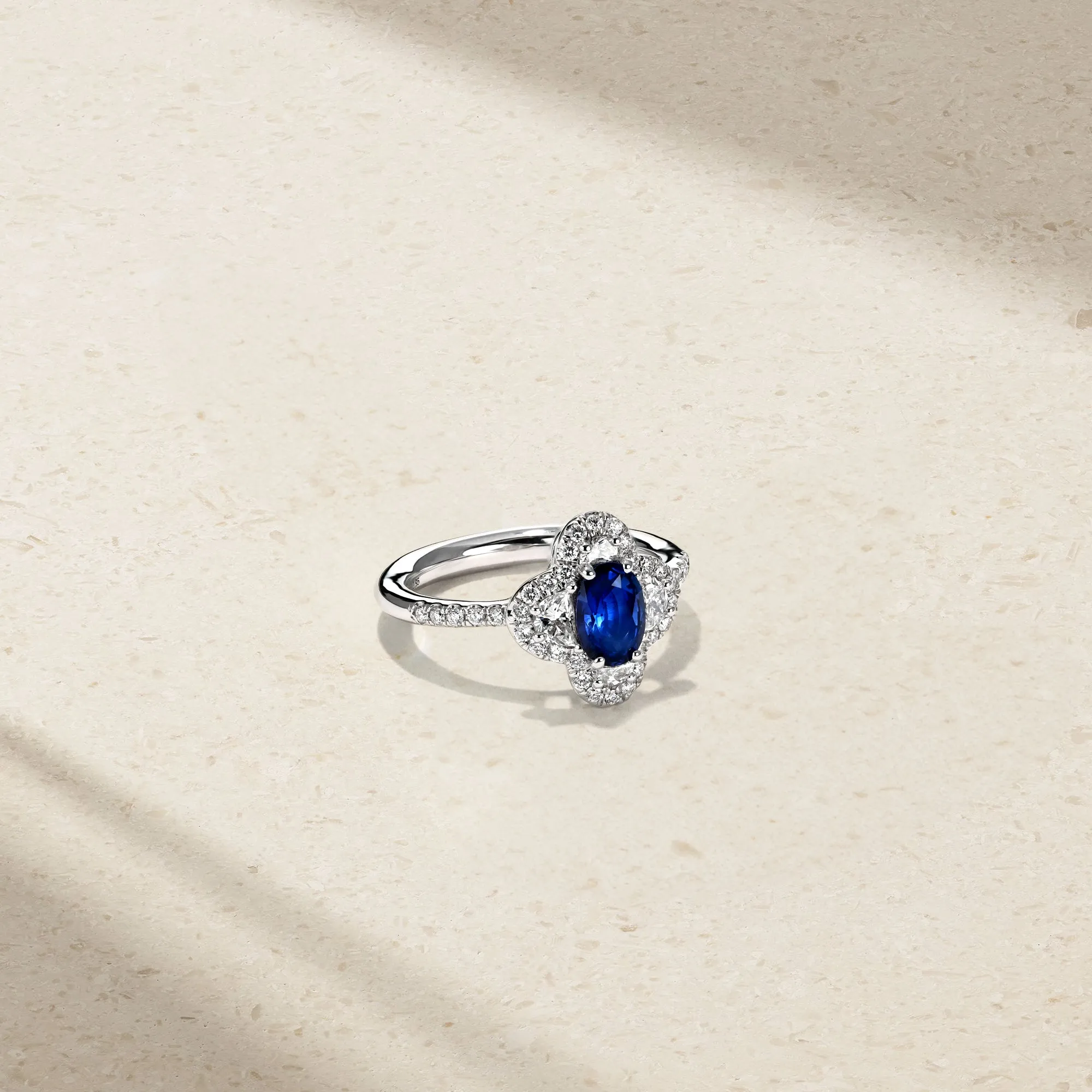 Half Moon Clover Sapphire and Diamond Ring