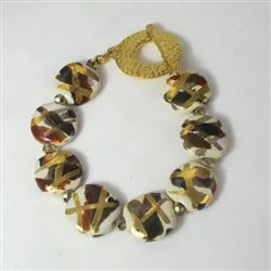 Handmade Kazuri Bracelet in Cream, Brown & Gold Fair Trade Beads