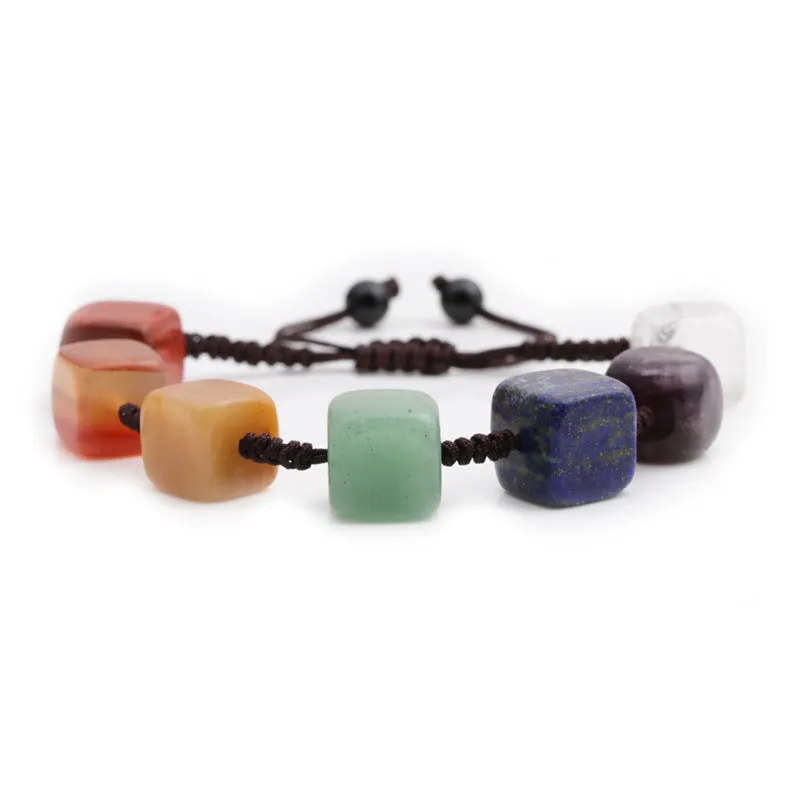 Handmade Seven  Chakra Square Stone Bead Bracelet