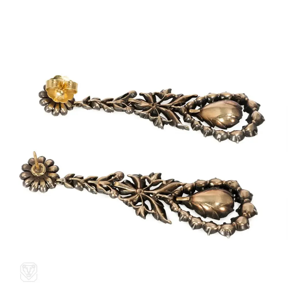 Important antique rose diamond earrings, France