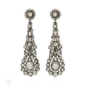 Important antique rose diamond earrings, France