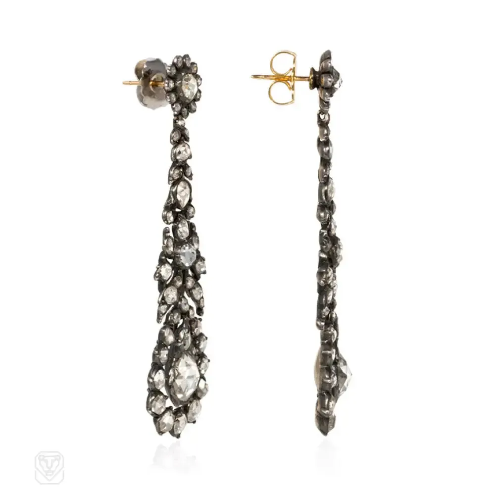 Important antique rose diamond earrings, France