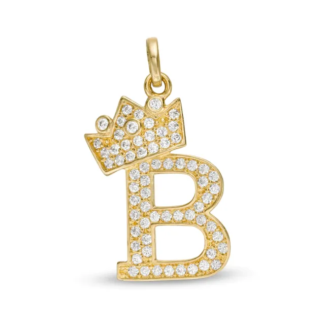 Initial Letter "B" Charm Pendant with Crown in Solid Yellow Gold 14K/ Charm Letter Pendant / Gold Dainty Pendant / Dije Iniciales en Oro 14K