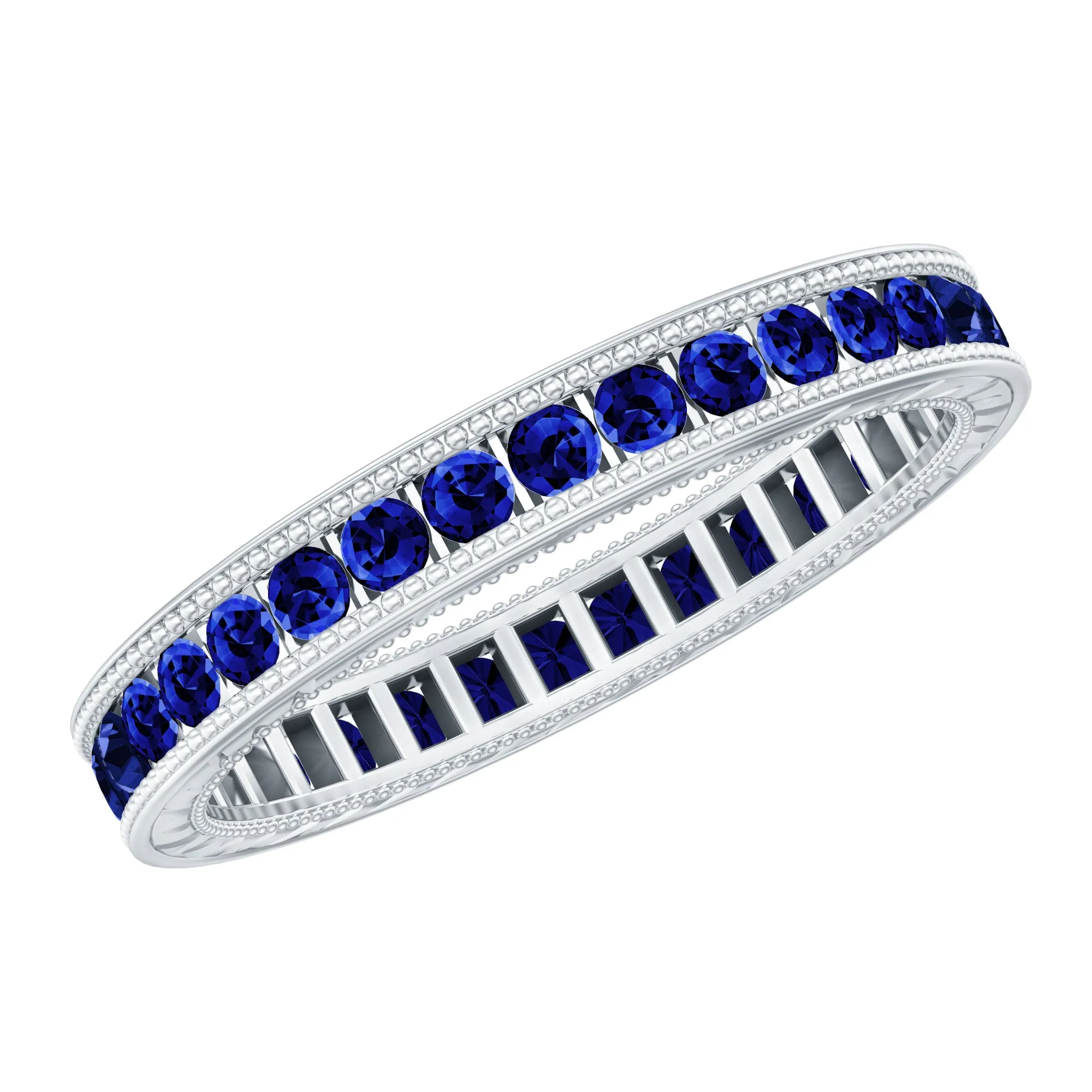 Lab Created Blue Sapphire Full Eternity Ring with Beaded Details