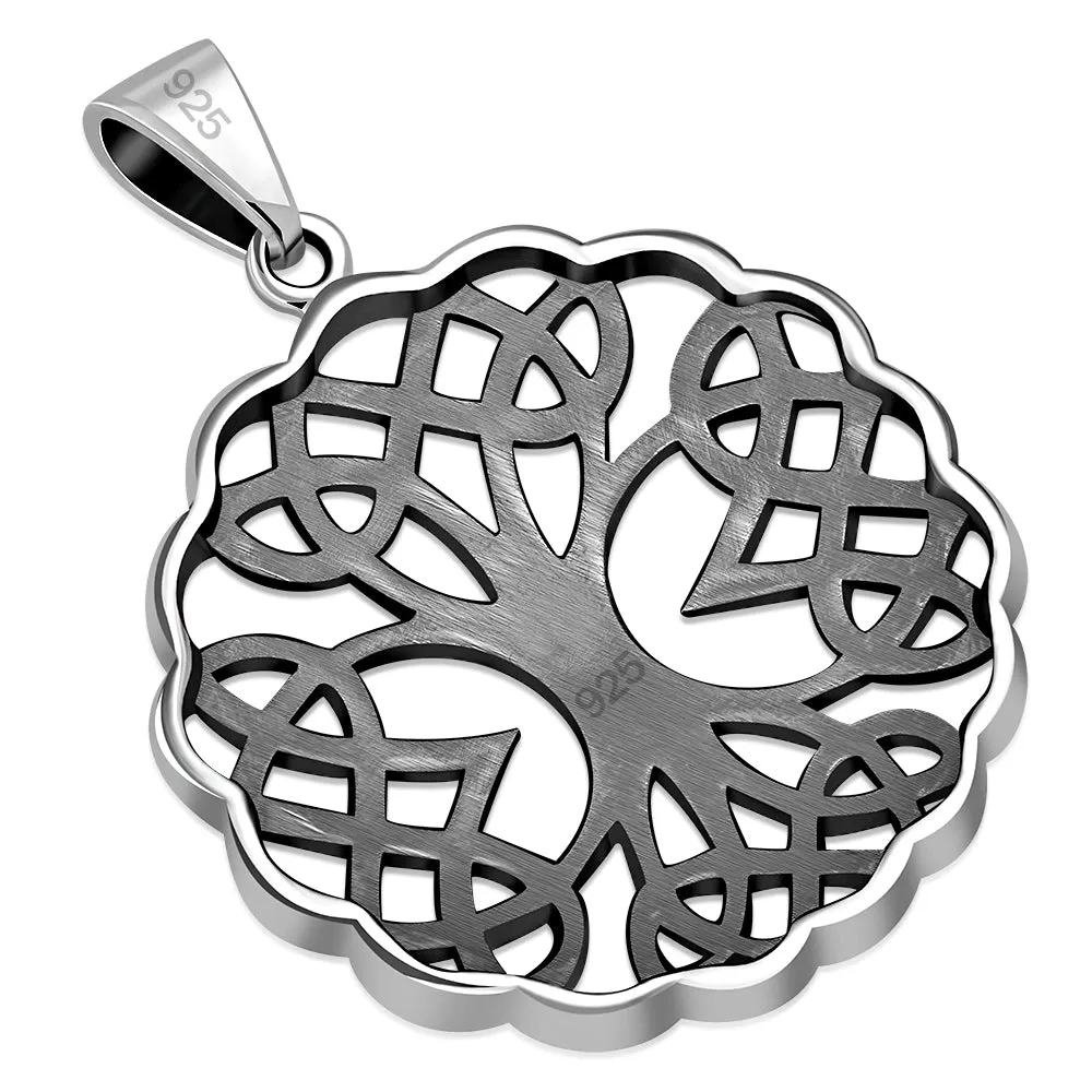 Large Celtic Knot Tree of Life Silver Pendant