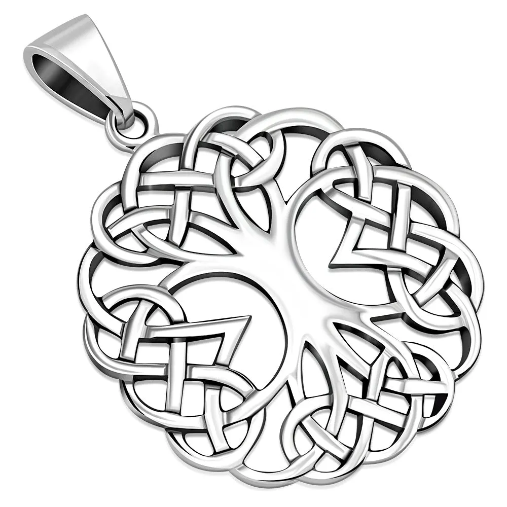 Large Celtic Knot Tree of Life Silver Pendant