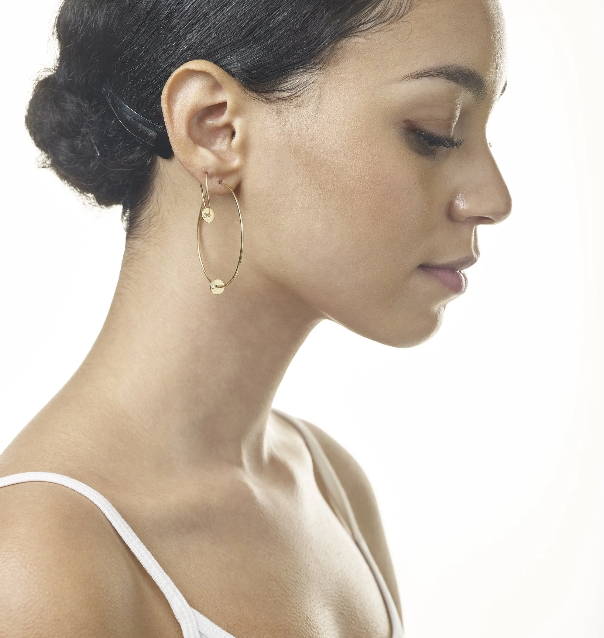 Large Hoop Earrings With Diamond Disk